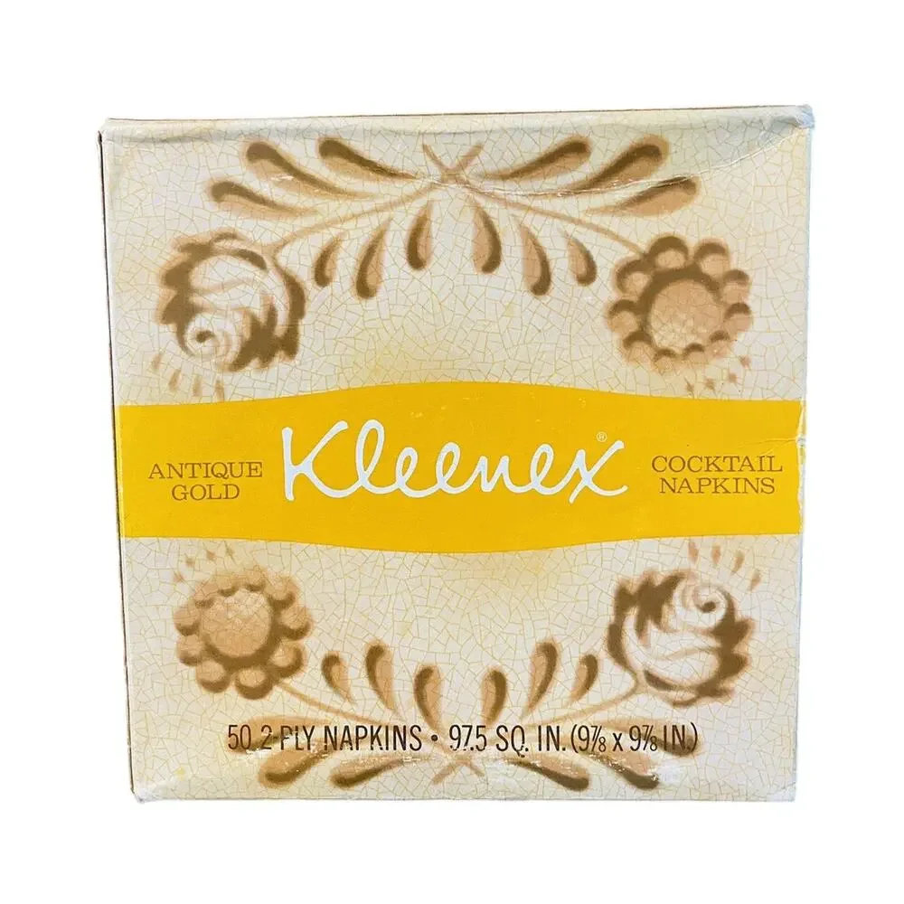 NOS Vintage Kleenex Antique Gold Cocktail Napkins 50 Count 2 Ply Sealed NIB